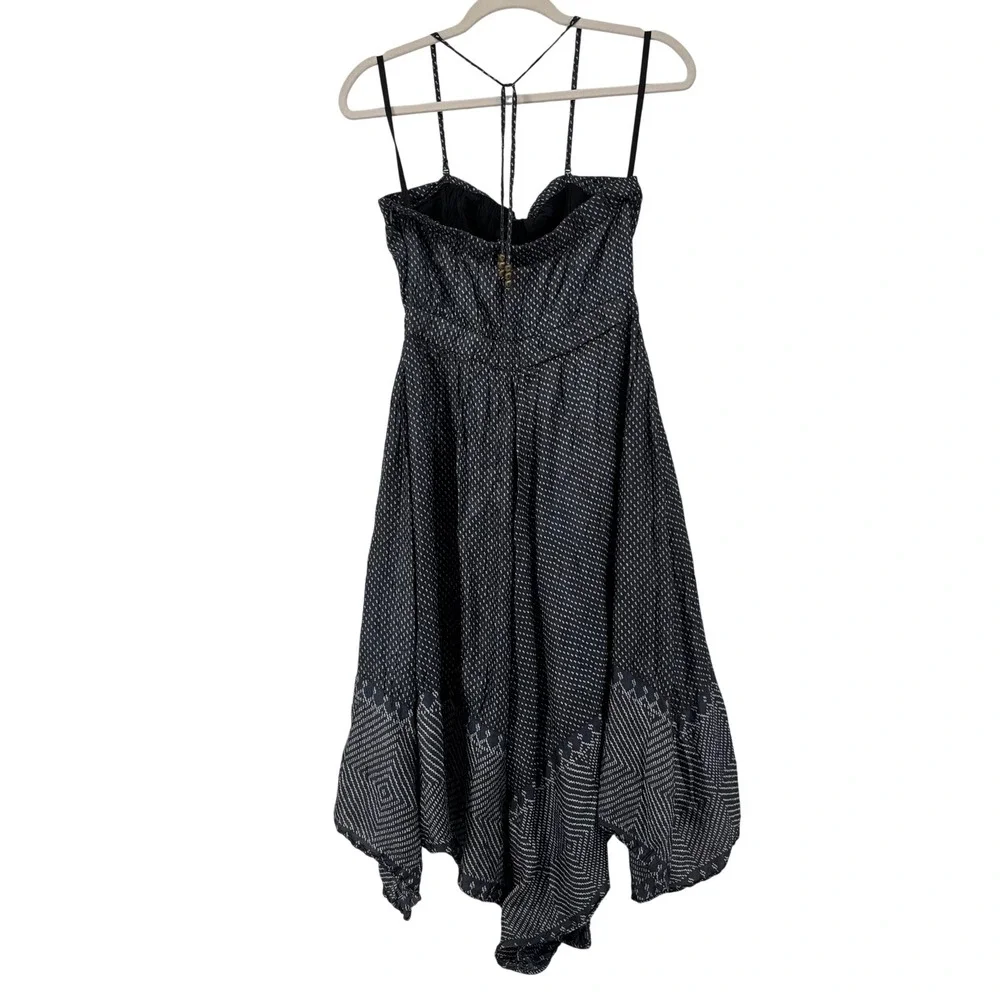 Gap Navy Blue Polka Dot Crinkle Silk Halter Handkerchief Hem Midi Dress Size 6 - Picture 5 of 15